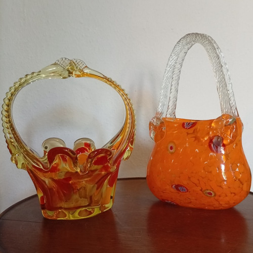 Kunstglas vase korbform - kunstglas,